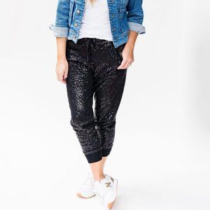 Ladies sequin joggers.